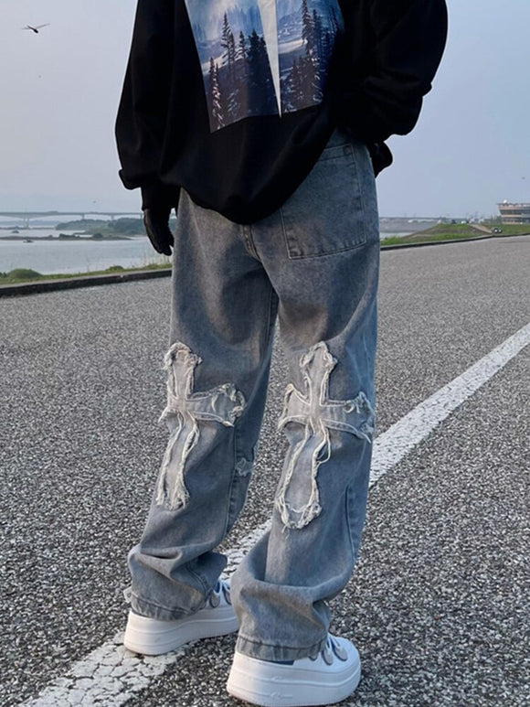 Gothic Jeans for Men Goth Denim Trousers Male Denim Pants Men's Jeans Pants Loose Japanese Hip Hop Streetwear Punk Rave