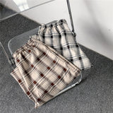 Plaid Pants Men Linens Korean Checked Trousers Male Streetwear Bottoms Summer Wide Leg Pants Harajuku Breathable