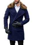 Mens Business Trench Coat Fur Collar Multi-button Men Jacket Long Coat Winter Warm Trenchcoat Plus Size Overcoat