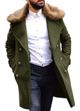 Mens Business Trench Coat Fur Collar Multi-button Men Jacket Long Coat Winter Warm Trenchcoat Plus Size Overcoat