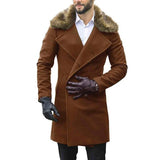 Autumn Fur Collar Trench Coat Fall Jackets Men Double Breasted Long Sleeve Windproof Overcoat Casual Daily Stylish Streetwear