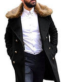 Autumn Fur Collar Trench Coat Fall Jackets Men Double Breasted Long Sleeve Windproof Overcoat Casual Daily Stylish Streetwear