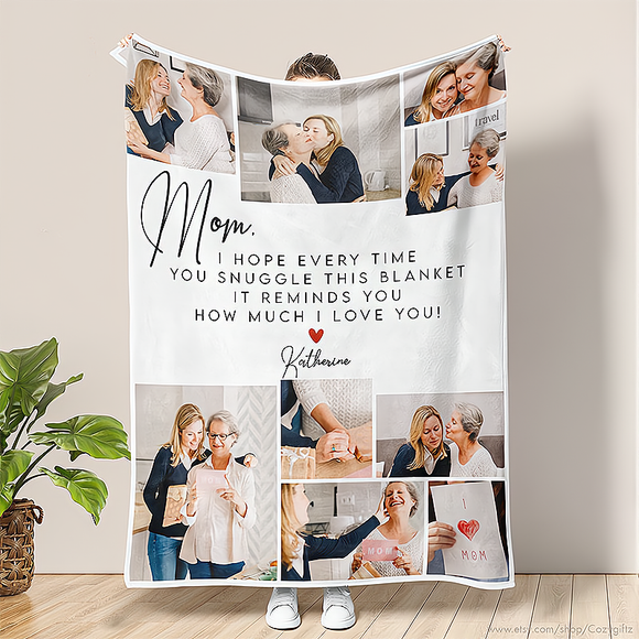 Customizable Mom Photo Blanket with Personalized Message - Perfect Mother's Day Gift