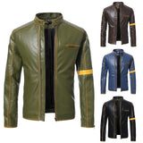 Mens Leather Jacket Autumn And Winter Mens Teenager Stand Collar Punk Mens Motorcycle Leather Jacket