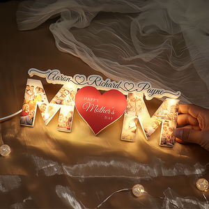 Light Up Mom's Night with A Custom MOM Heart Photo Collage Night Light A Cute and Personalized Mother's Day Gift
