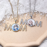 Custom Hip Hop Patchwork Round Photo Necklace featuring 'MOM' Characters A Good Mother's Day Gift