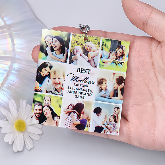 Create a Personalized Mother's Day Keychain with 8 Photos and Text - Custom Gift for Mom
