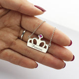 Personalized Crown Charm Necklace with Birthstone & Name Sterling Silver Mom Mother Day Gift