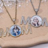 Custom Hip Hop Patchwork Round Photo Necklace featuring 'MOM' Characters A Good Mother's Day Gift