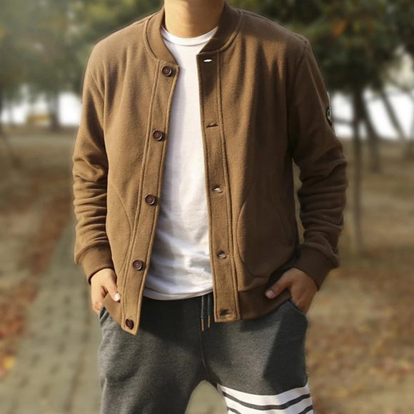 Retro Bomber Jacket Solid Color Double-sided Polar Fleece Jacket Mens Autumn and Winter Baseball Collar Button Thick Warm Jacket