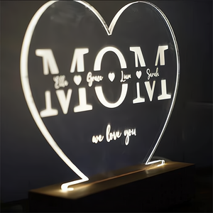 Personalized Heart-shaped MOM Acrylic Lamp - Customizable Mother's Day Gift