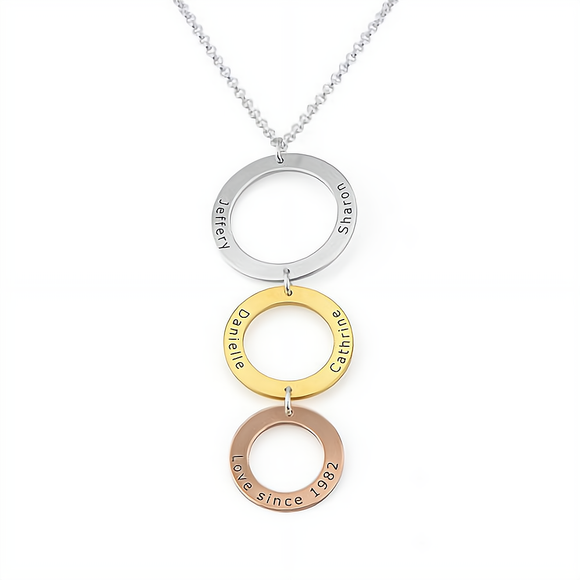 Personalized 3 Circles Tri-Color Custom Engraved Necklace for a Meaningful Mother's Day Gift