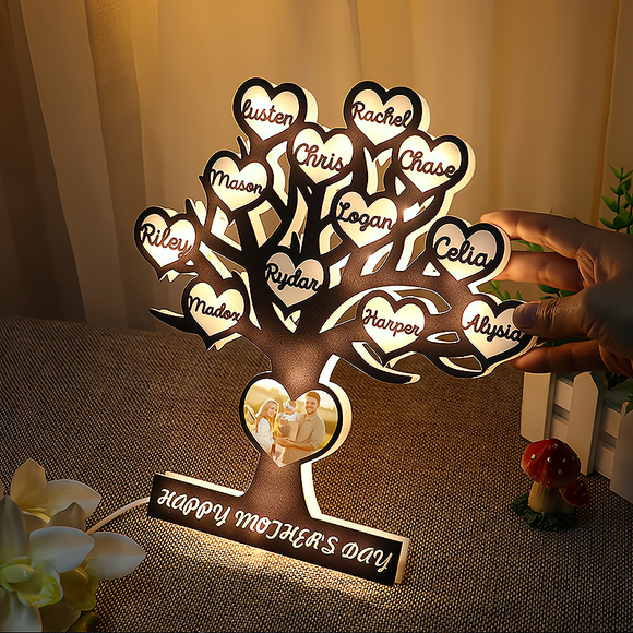 Personalized Family Tree Night Light with Name and Photo - Perfect First Mother's Day Gift