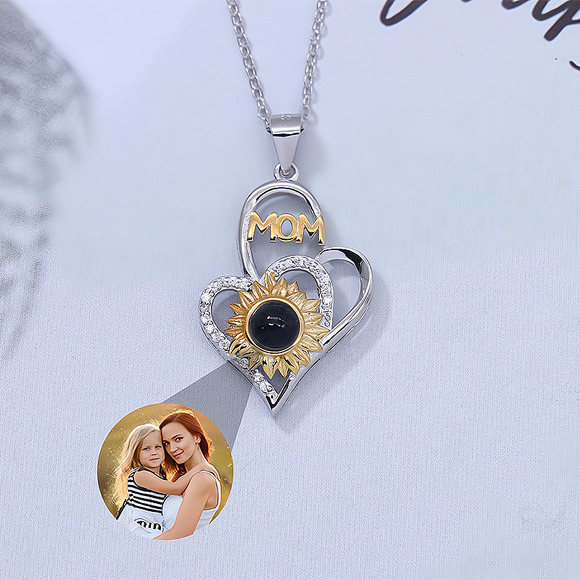 Project Your Love for Mom with a Custom Heart Sunflower Photo Projection Necklace A Unique and Thoughtful Mother's Day Gift