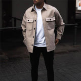 Men Jackets Solid Long Sleeve Buttoned Turn-down Collar Coats Casual Mens Clothes Outerwear Male Streetwear