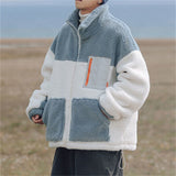 Padded Jacket for Men Chic Autumn Mens Polar Fleece Jackets Casual Color Patchwork Loose Zipper Coats