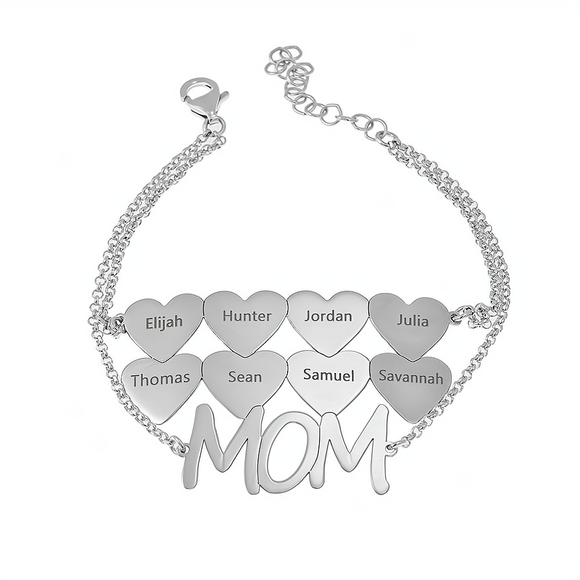 Personalized Mom Bracelet With Heart-Shaped Plaque - Custom Name Engraved, Perfect Gift for Mom on Mother's Day