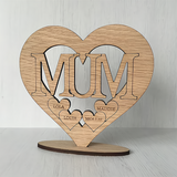 Engraved MOM Heart Wooden Name Sign - Perfect Personalized Mother Day Plaque Gift
