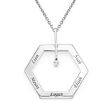 Custom Engraved Sterling Silver Hexagon Necklace with Birthstone - Perfect Mom Gift