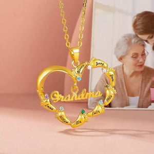 Personalize Your Mother's Day Gift with a Custom Family Name Heart Foot Birthstone Necklace Celebrate Mom and Her Family