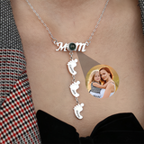 Personalized MOM Necklace with Feet and Projected Photo - The Perfect First Mother's Day Gift