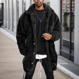 Mens Jacket Winter Fleece Windbreakers Hip Hop Streetwear Solid Color Plush Thicken Warm Men Coat Male Long Cardigan
